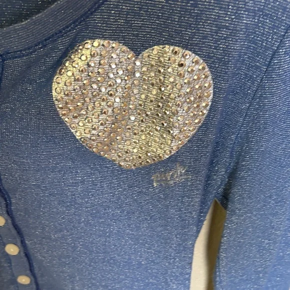 PINK Victoria's Secret Shimmering Blue Top with Silver Heart - Picture 3 of 4